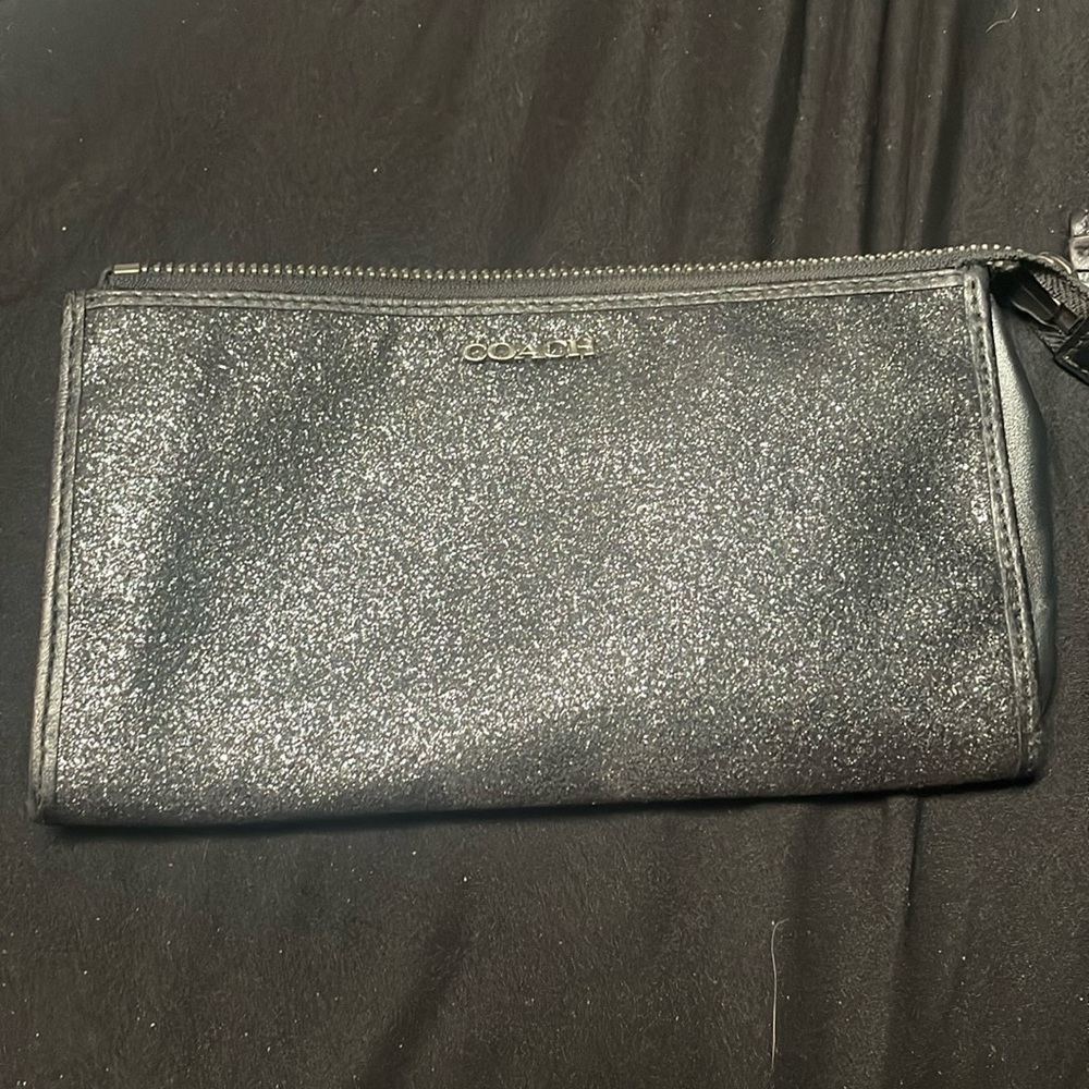 Metallic Black Glitter Long Coach Wristlet